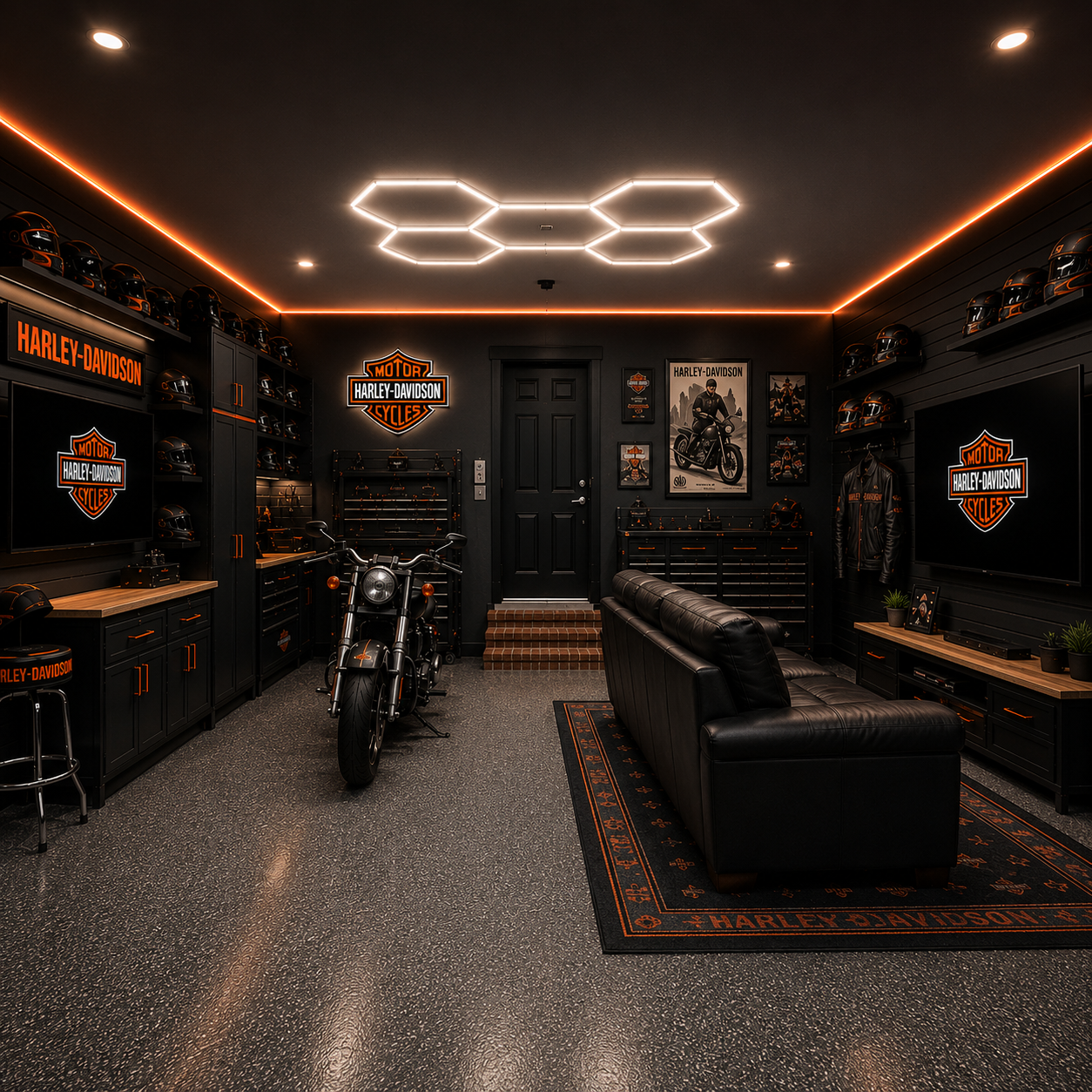 Harley-Davidson themed garage transformation